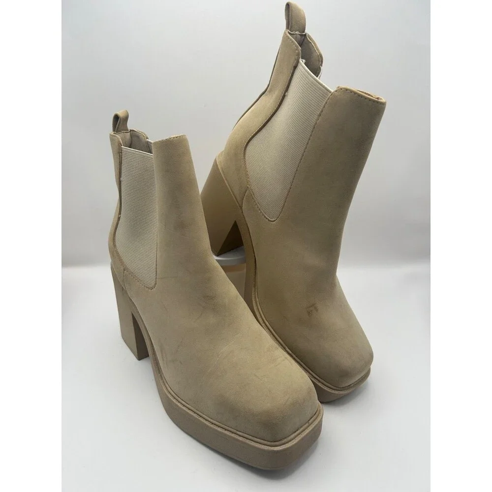 Mia Dru Women's Platform Chelsea Boot Suede Tan Size 10 M New with Defects